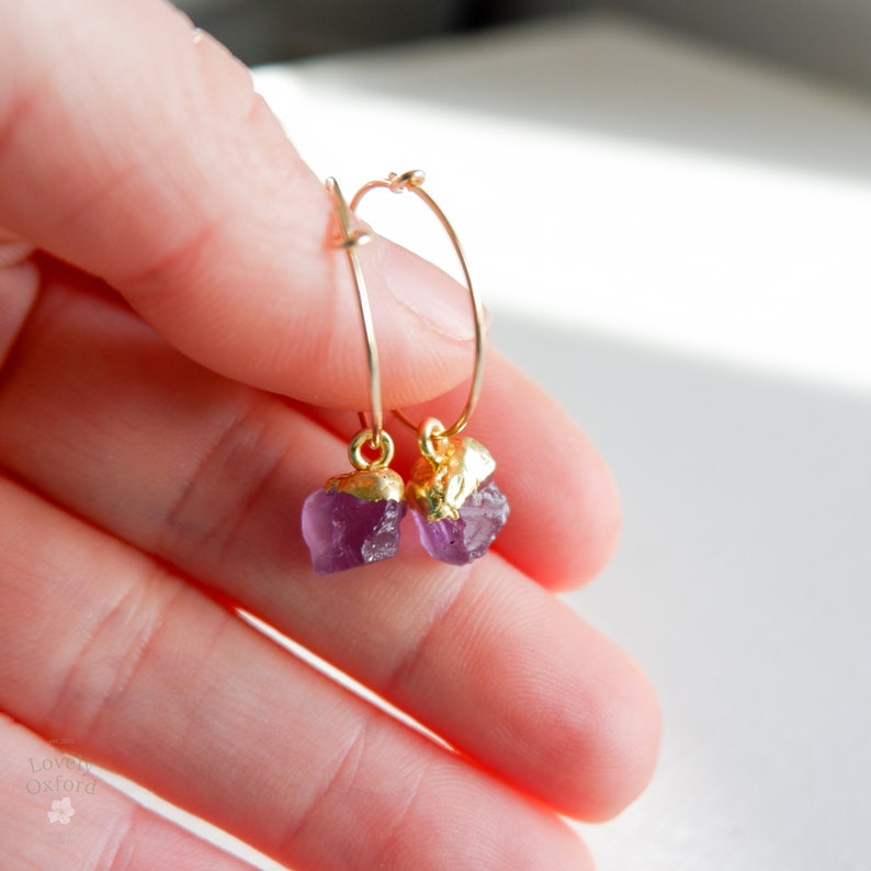 Amethyst Earrings, 14k gold filled hoop earrings, february birthstone earrings , gold jewellery gifts, birthstone jewellery, valentines gift image 6