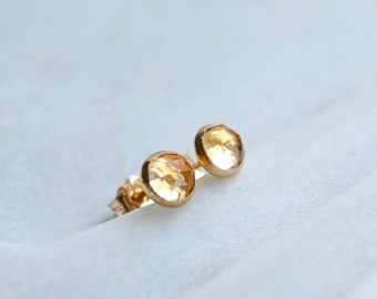 Gold Citrine Stud Earrings: November Birthstone Gems, Perfect Birthday or Mother's Day Gift for Her or a Special Stepmother