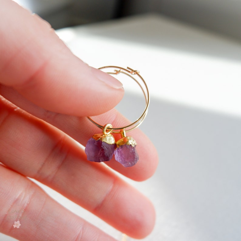 Amethyst Earrings, 14k gold filled hoop earrings, february birthstone earrings , gold jewellery gifts, birthstone jewellery, valentines gift image 5