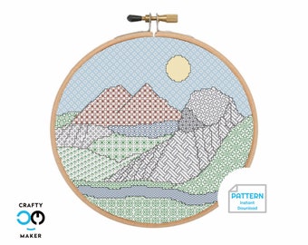 Mountain Ocean Sky Cross Stitch Pattern | Cross Stitch Project | Cross Stitch Home Decor | Cute Home Decor