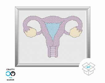 Anatomical Female Reproductive System Cross Stitch Kit |  Gynecology Gift Idea