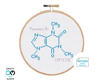 Powered by Caffeine Pattern | Coffee Lover Gift | Counted Cross Stitch Pattern