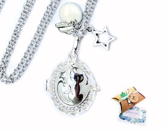 Cat harmony ball necklace, white harmony ball, pregnancy harmony necklace, white ball