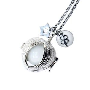 Bola, pregnancy necklace, white harmony ball necklace, pregnancy gift, heart bola