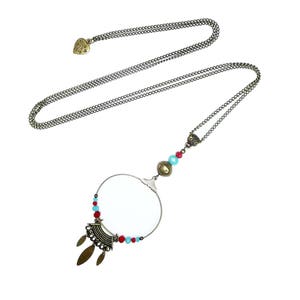 Sautoir collier cheyenne perles rouge et turquoise anneau bronze image 1