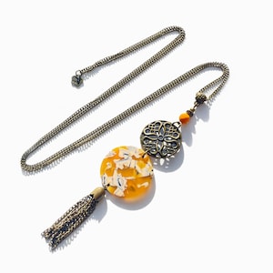 Sprunghals Halsband gelb Senf, Sprung halskette boho Senf, Halskette Sprung Halskette lange Halskette Halskette Bronze Messing Vintage