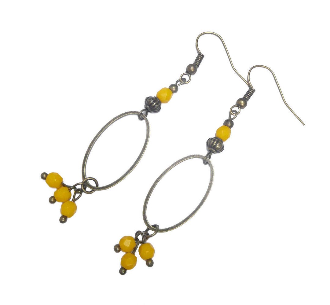 Yellow Bronze Earrings Bohemian Beads French Antique Bronze Etsy UK