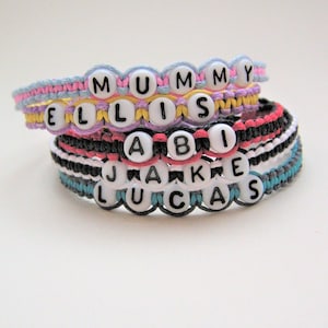 Pulsera personalizada con nombre para niño en 2 colores con cuentas de cristal, amistad, tejida, cordón, 18 colores, hecha a medida, regalo, fiesta