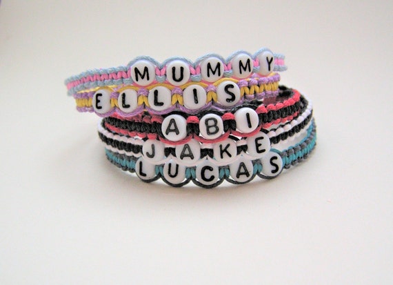 Personalised Child's Name Bracelet in 2 Colours With Glass Letter