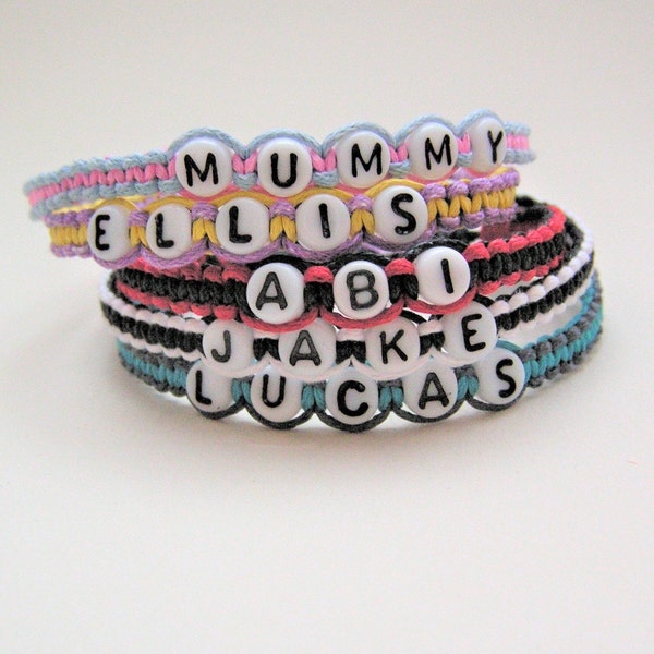 Personalised Child's Name Bracelet in 2 Colours with Glass Letter Beads, Friendship, Woven, Cord, 18 Colours, Custom Made, Gift, Party