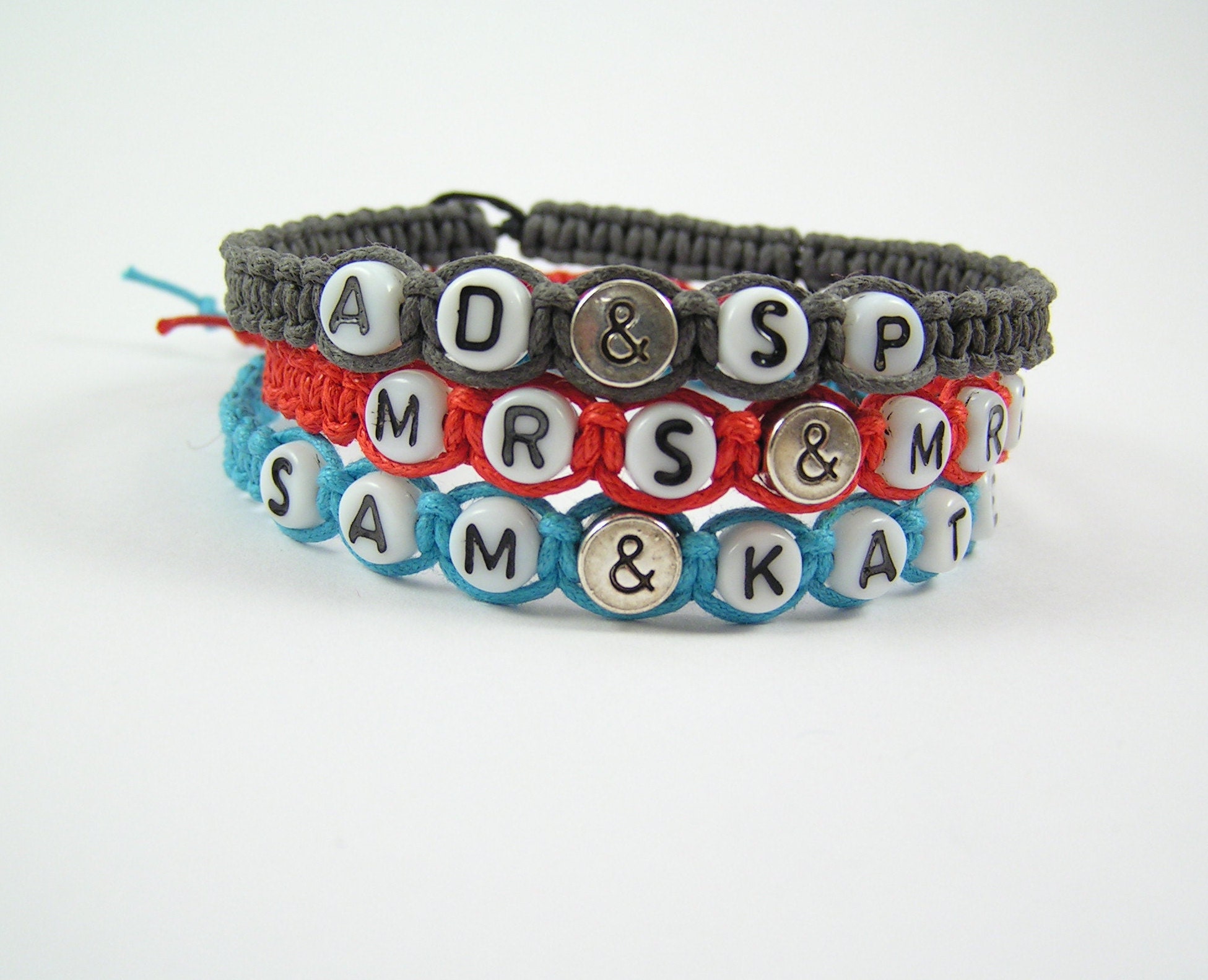 Personalised Name Bracelet: Woven Cotton Cord with Glass Letter Beads