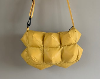 Origami bag small  padded yellow puffer bag shoulder waist bag