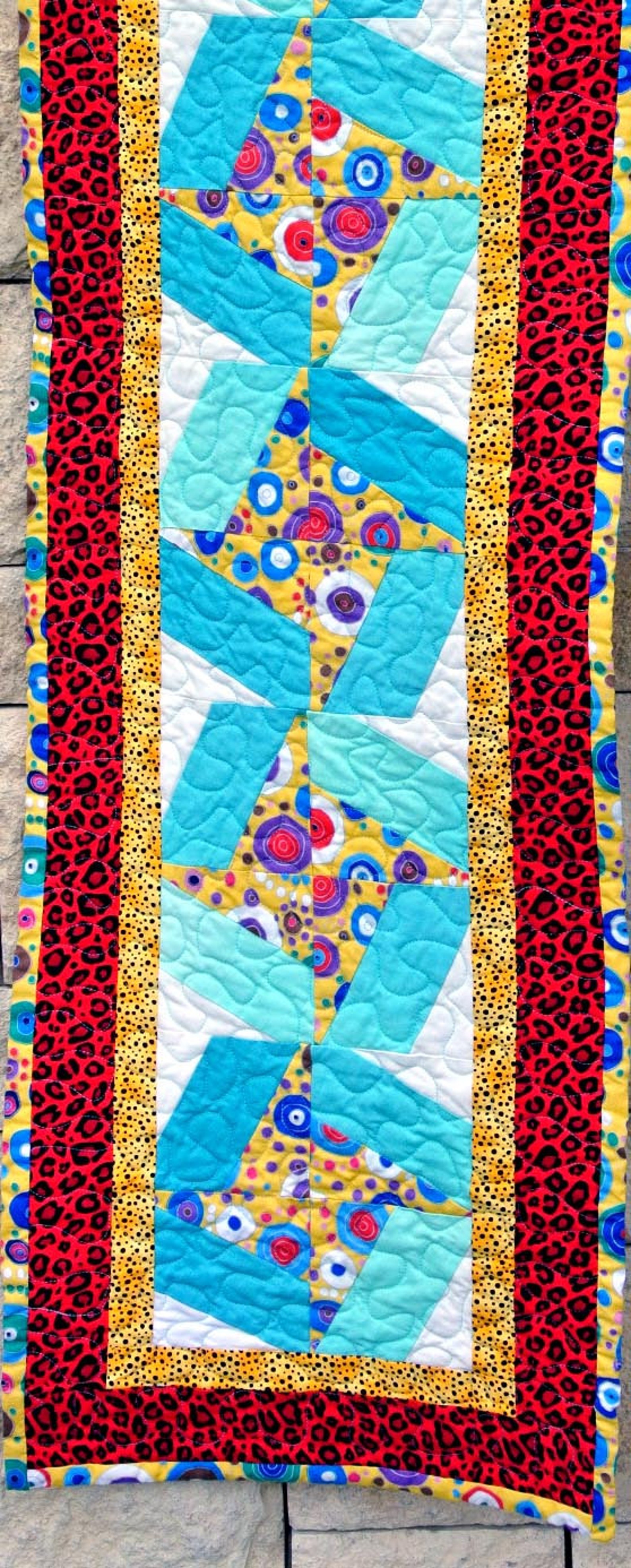 Ready to Ship, Quilted Red, Yellow, Turquoise, White, Black Table ...