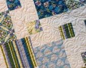 Ready to ship Spring table topper, table runner, baby quilt, stroller quilt, lap quilt in purples, blues, yellows, whites, hearts,