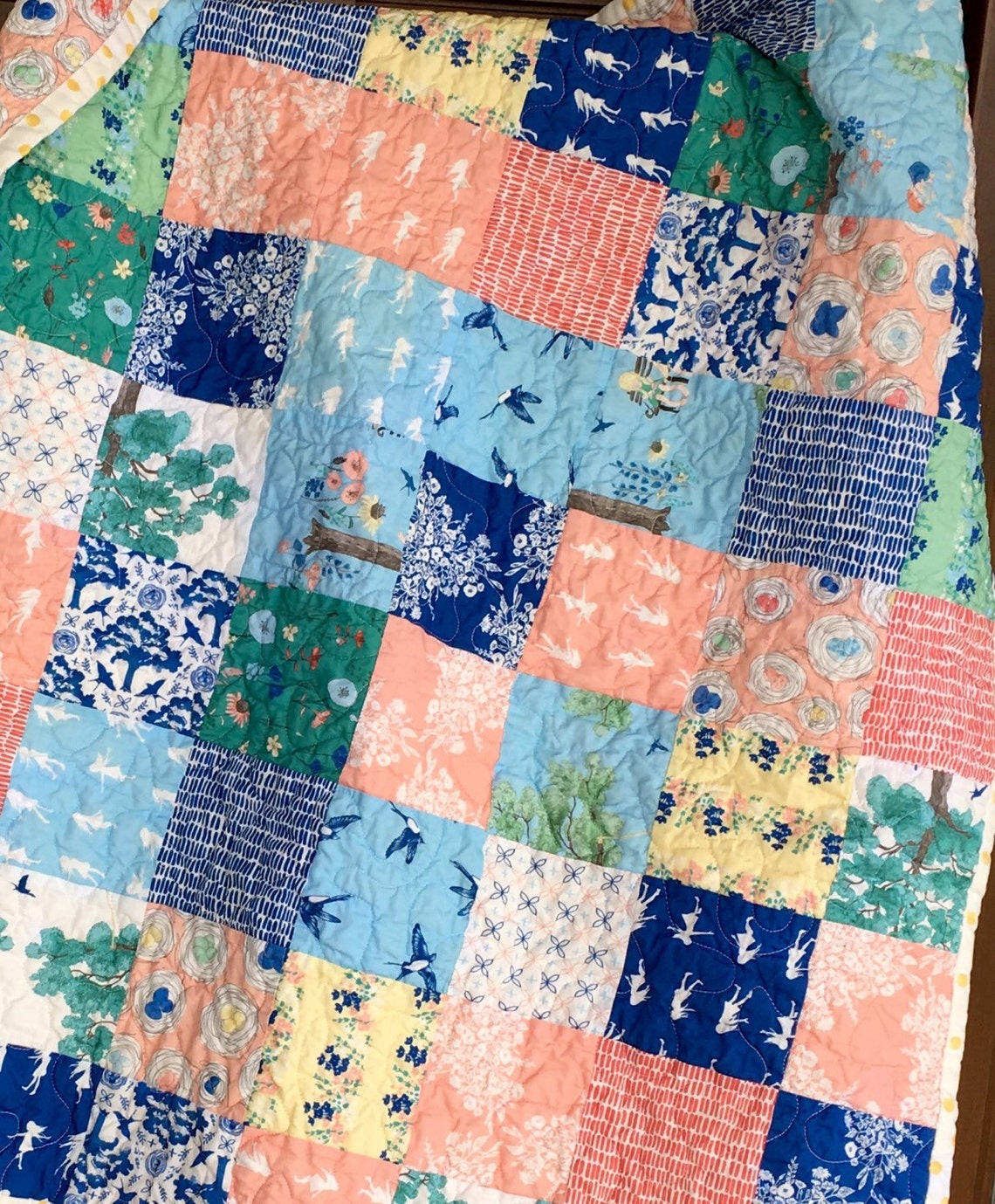 Ready to Ship Meadowlark Baby Quilt Blue Bird Quilt Nursery Etsy