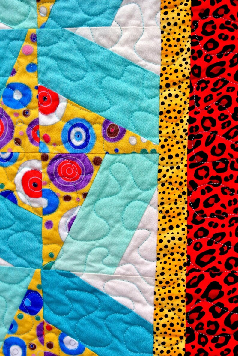 Ready to Ship, Quilted Red, Yellow, Turquoise, White, Black Table ...