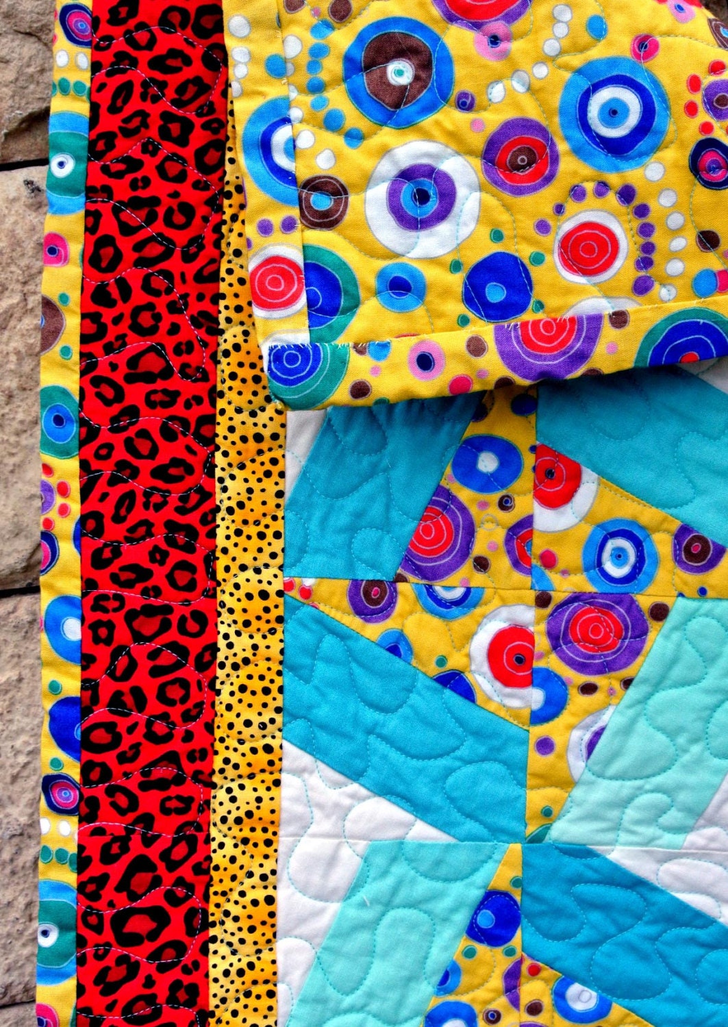 Ready to Ship, Quilted Red, Yellow, Turquoise, White, Black Table ...