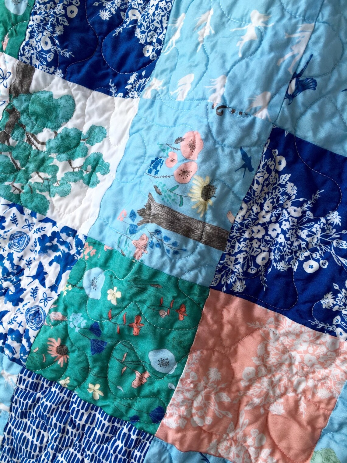 Ready to Ship Meadowlark Baby Quilt Blue Bird Quilt Nursery Etsy