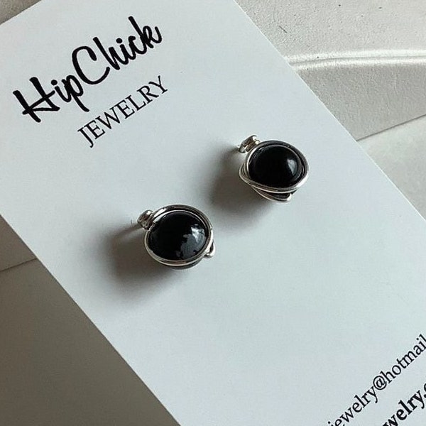 Silver Stud Earrings by Hip Chick Jewelry, Stud Earrings, Gemstone Stud Earrings, Birthstone Stud Earrings, Wire Wrap Post Earrings