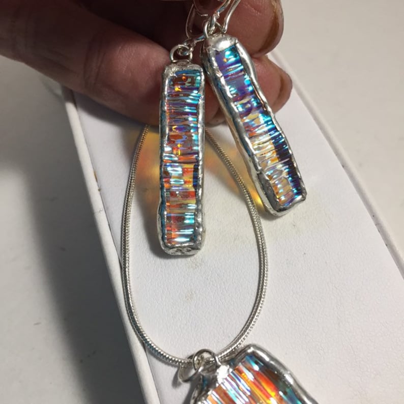 Stained Glass Earrings geometric jewelry RECTANGLE EARRINGS Dichroic iridescent earrings Stained Glass Jewelry