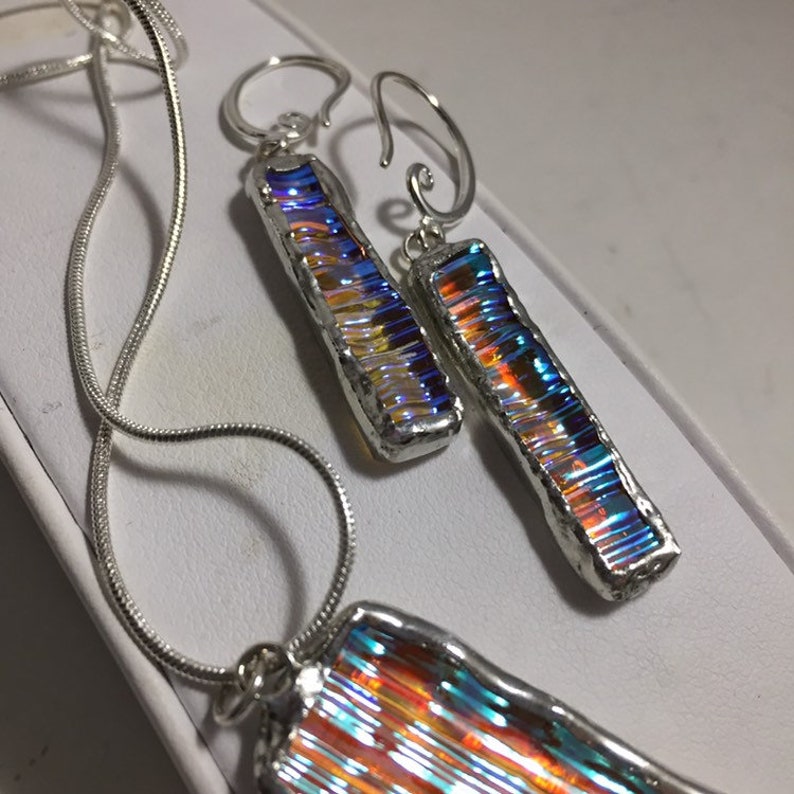 Stained Glass Earrings geometric jewelry RECTANGLE EARRINGS Dichroic iridescent earrings Stained Glass Jewelry