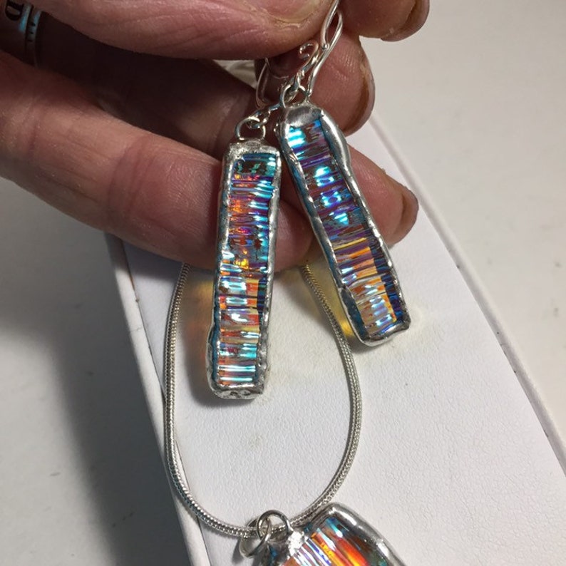 Stained Glass Earrings geometric jewelry RECTANGLE EARRINGS Dichroic iridescent earrings Stained Glass Jewelry