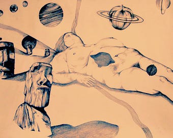 ガイアを描いたシュールな鉛筆画