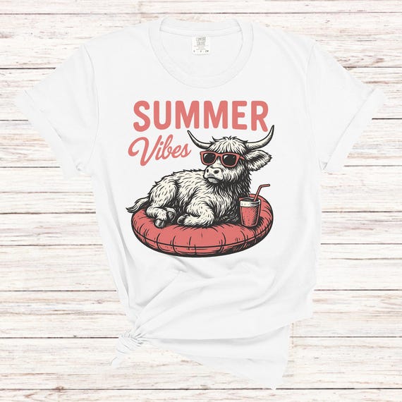 Summer Vibes Highland Cow T-Shirt: Western Style Gift Tee