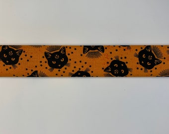 Slide On Trach Tie Covers - Orange with Black Cat