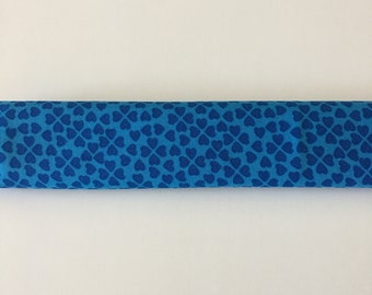 Slide On Trach Tie Covers - Two Tone Blue with Hearts