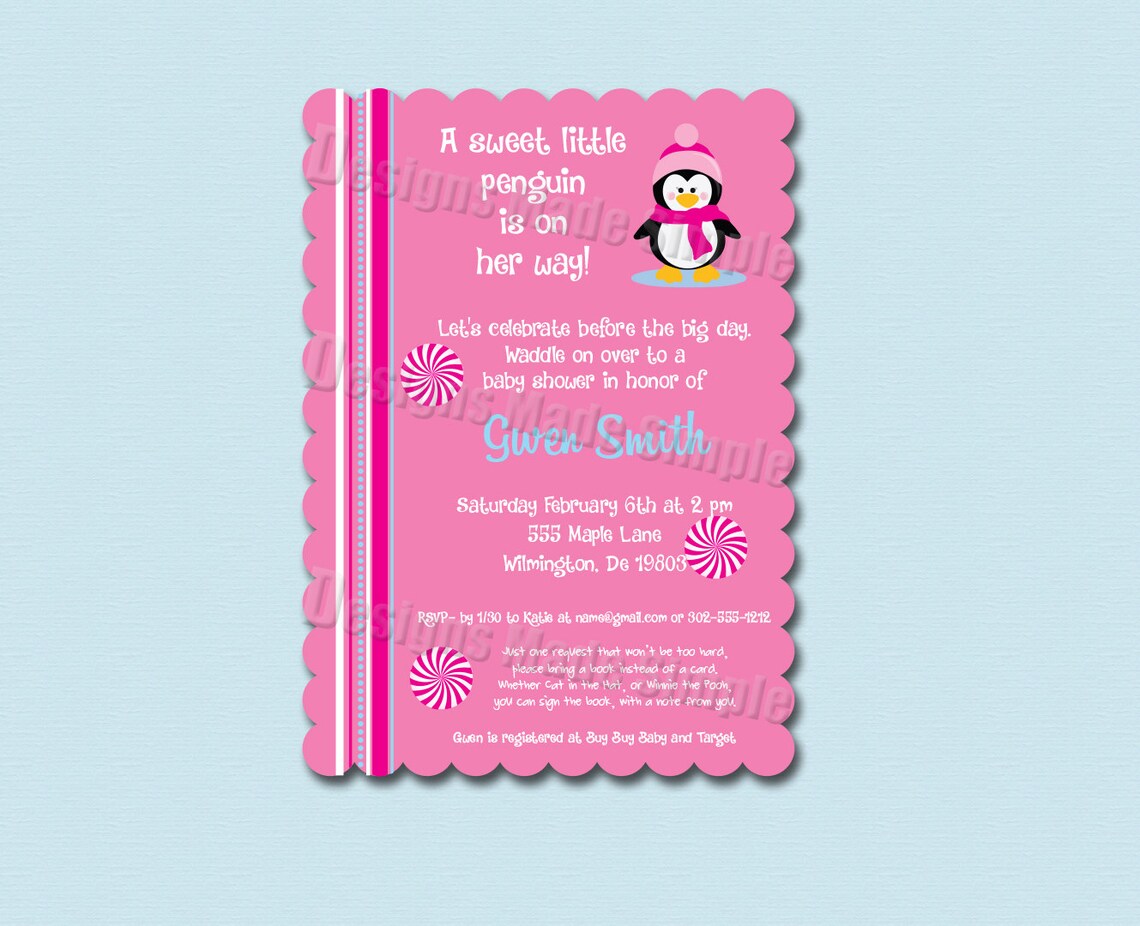 Penguin Baby Shower Invitation Printable Customizable Etsy
