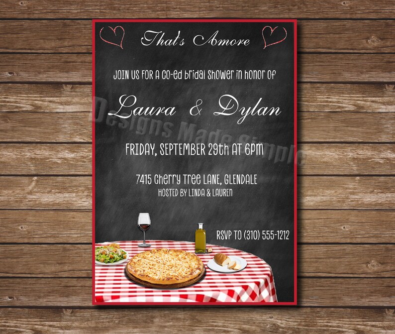 Italian Dinner Themed Bridal Shower Invite Printable Image 0