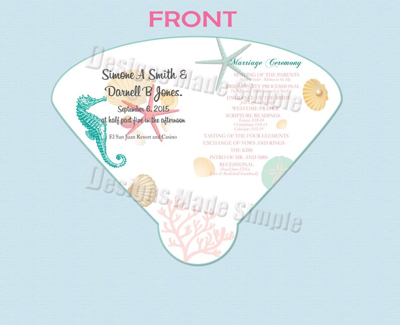 Beach Themed Wedding Program Oversized Fan Style Etsy