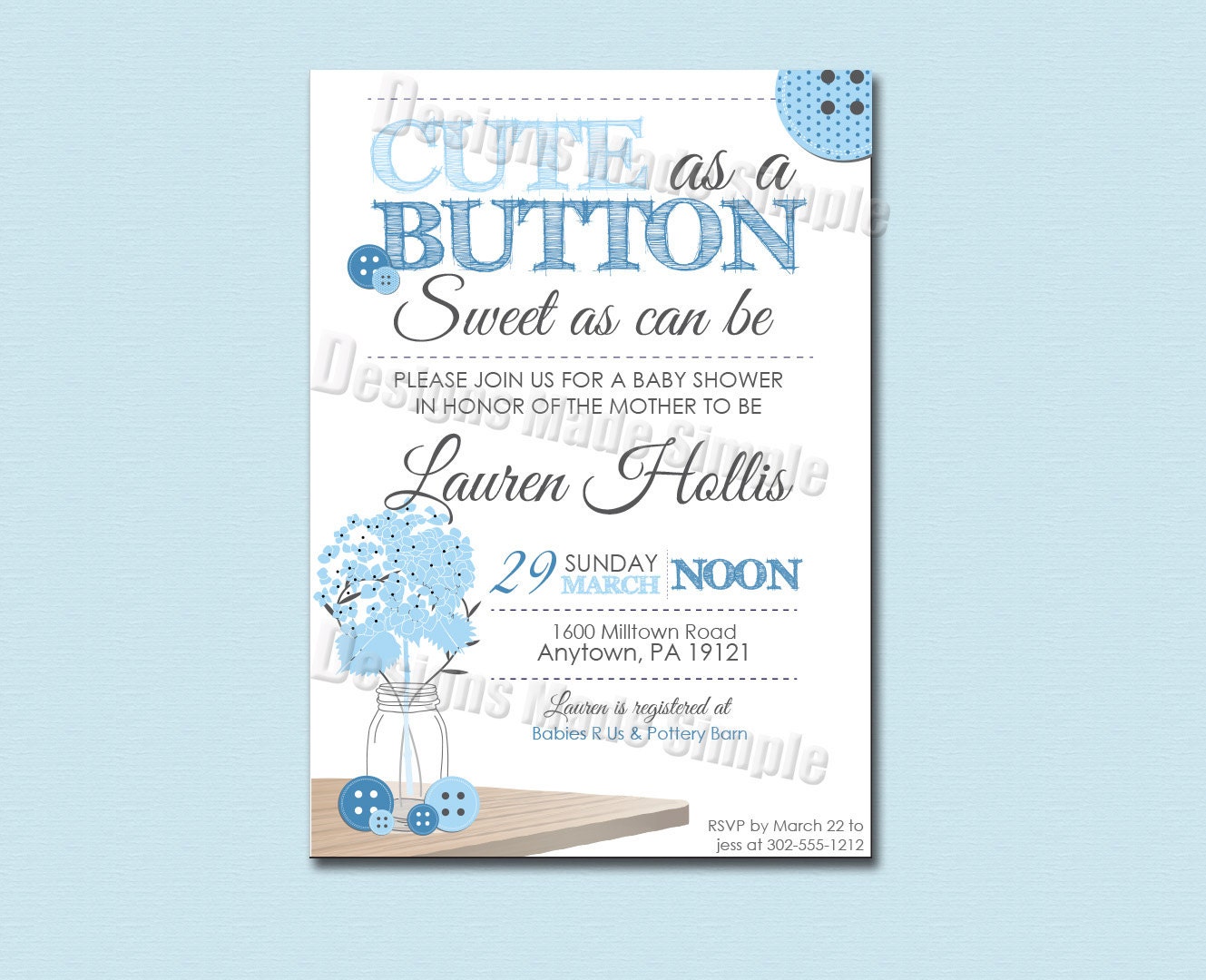 Cute As A Button Baby Shower Invitation Printable Etsy