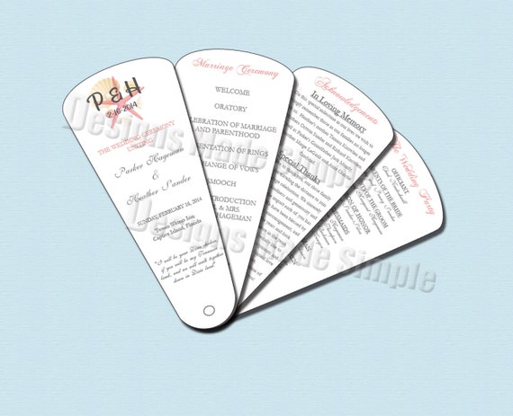 Beach Themed Wedding Program Fan Style Printables Etsy