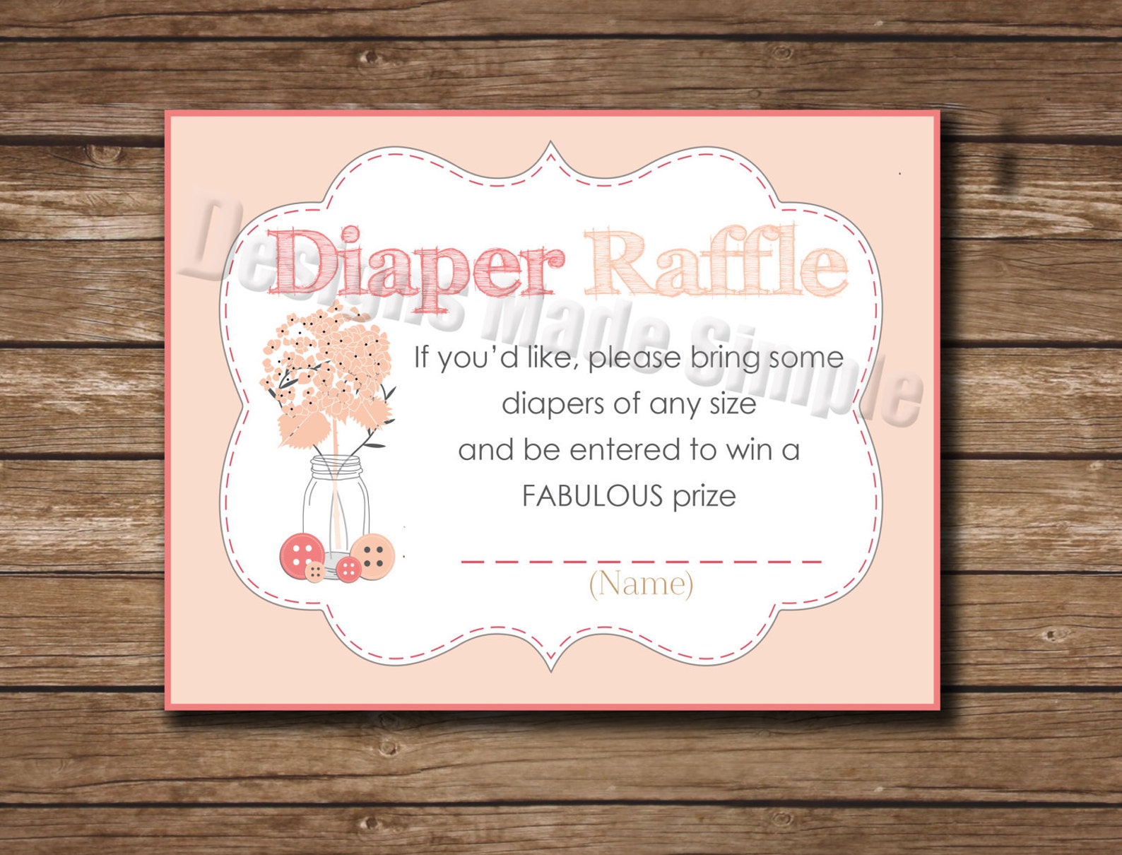 Baby Shower Invite Insert Diaper Raffle Cute as a Button Etsy
