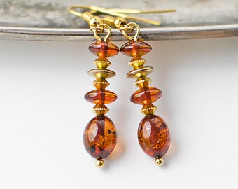 Amber drop earrings / Cognac amber drop earrings