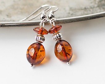 Genuine amber dangle earrings / Natural amber earrings