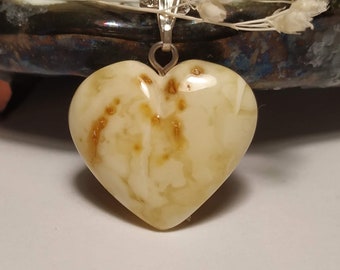 White amber heart/Yellow Amber Pendant/Baltic Amber Pendant/ Genuine amber heart/Handmade amber heart