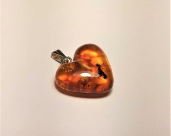 Cognac Amber Pendant/Baltic amber jewelry/Natural amber heart/Gift for her/Genuine Amber Pendant/Baltic Amber