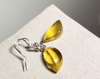 Honey amber earrings/Genuine Baltic amber/ Natural amber/ Leaf shape earrings