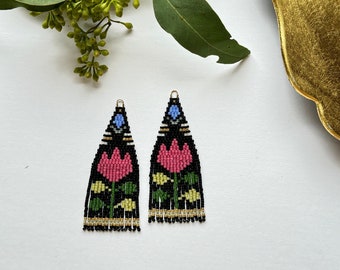 Long Beaded Dangle Flower Earrings Tassel Earrings Tulip Earrings Beaded Fringe Dangle Earrings Boho Style Earrings for Women