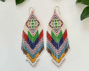 Retro Bead Fringe Earrings Beaded Earrings Long Fringe Earrings Vivid Earrings Seedbead Earrings graduation earrings