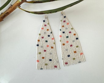 Confetti Earrings Colorful Dots Beaded Fringe Earrings Seedbeads Jewelry Multi Color Beaded Jewelry Wearable Art Earrings Birthday Earrings