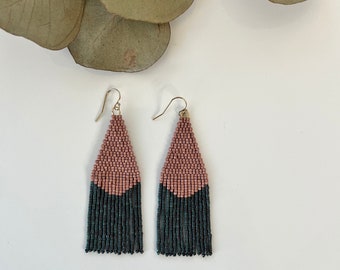 Rusted Metal Bead Fringe Earrings Bicolor Jewelry Seedbeads Earrings Fringe Short Length Earrings Matte Beads Gift For Her