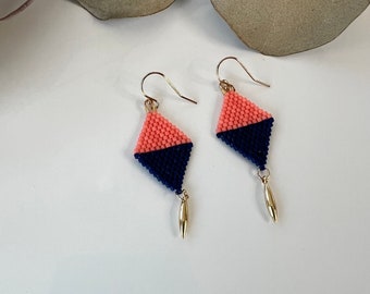 Pink & Navy Blue MInimalist Earrings Small Beaded Earrings Beaded Jewelry Dangle Earrings Small Bead Jewelry Summer Accessory for Her