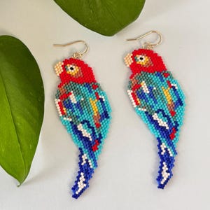 Tropical Bird Earrings Parrot lover Earrings Colorful Beaded Earrings Paradise Jewelry Gift Ideas for Her SeedBead earrings Macaw bird