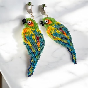 Macaw Earrings Parrot lover Earrings Colorful Beaded Earrings Paradise Jewelry Gift Ideas for Her SeedBead earrings Tropical Bird Jewelry