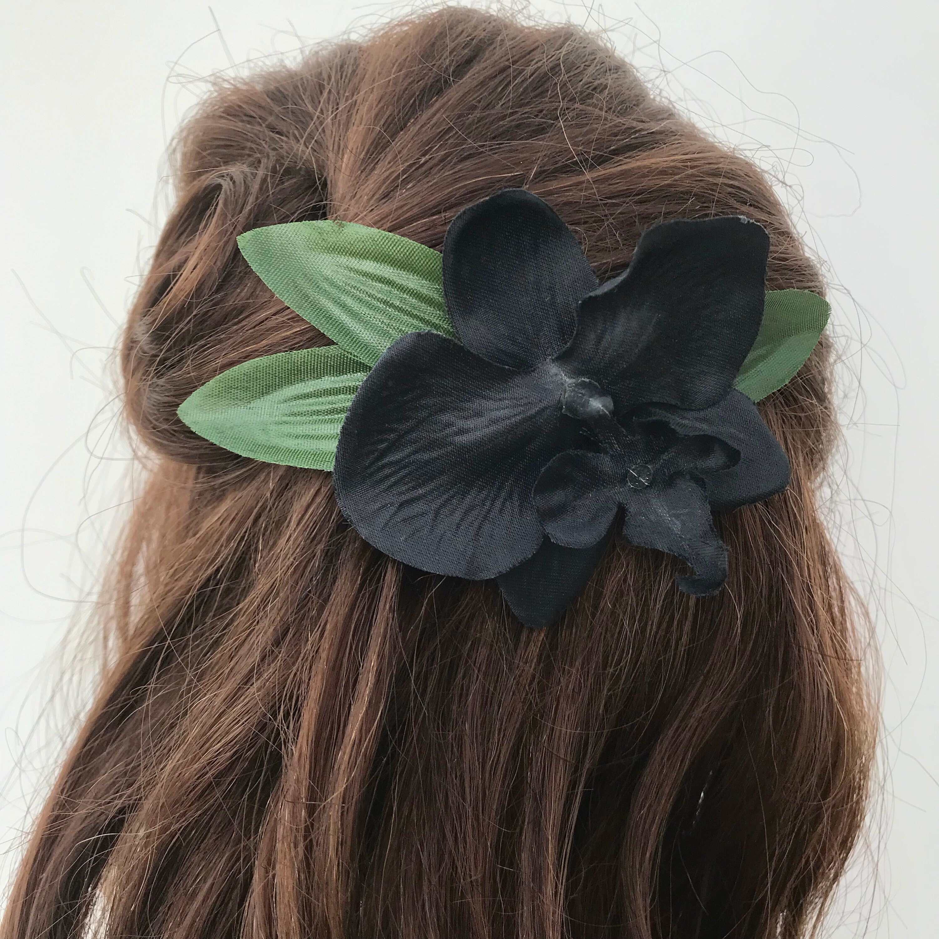 Black Orchid Hair Flower Clip Orchid Hairpin Flower Hair Etsy
