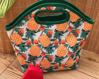 Pineapple Tote cool bag - with ice blocks. lunch bag - tropical cool bag